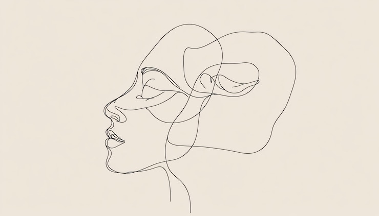 Foto een tekening van een vrouw met een hoofd in het midden