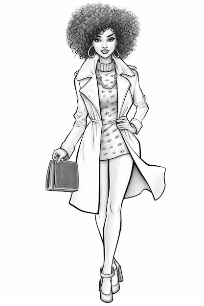 een tekening van een vrouw met een tas en een jas generatieve ai