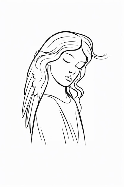 Een tekening van een vrouw met lang haar en een vogel op haar schouder generatieve ai