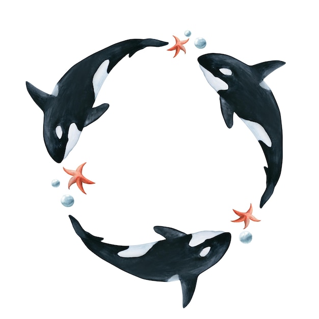 Een tekening van een walvis met een ster erop