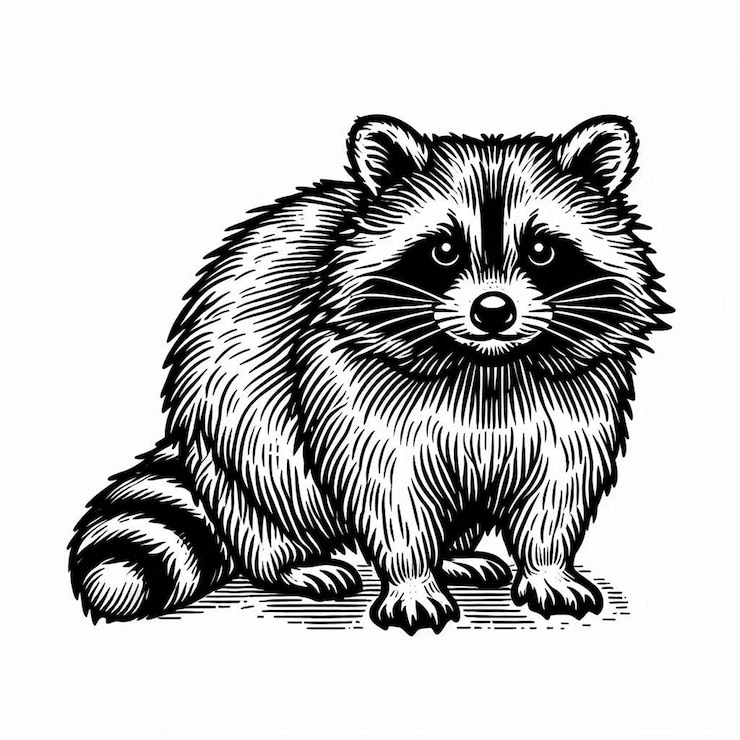 Foto een tekening van een wasbeer met een zwart-wit gezicht