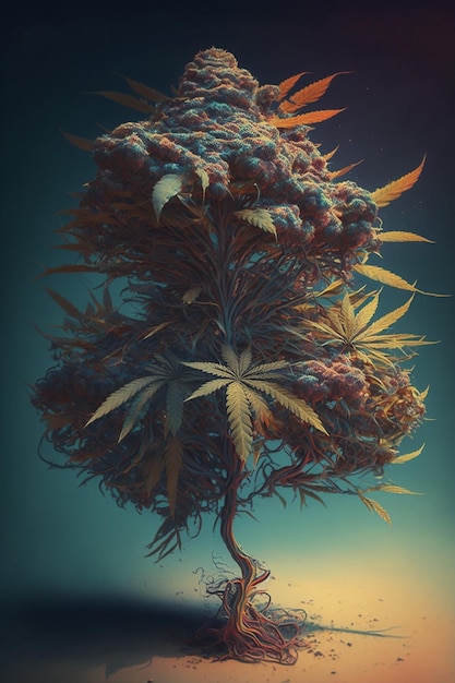 Foto een tekening van een wietboom met de titel 'cannabis'