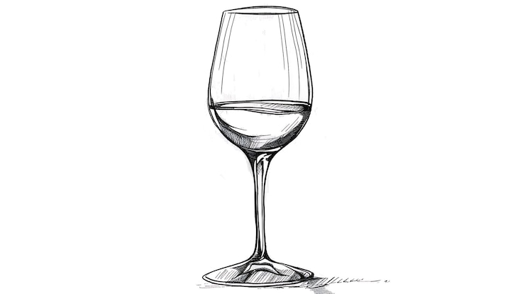 Foto een tekening van een wijnglas met een lijntekening van een wijnglas