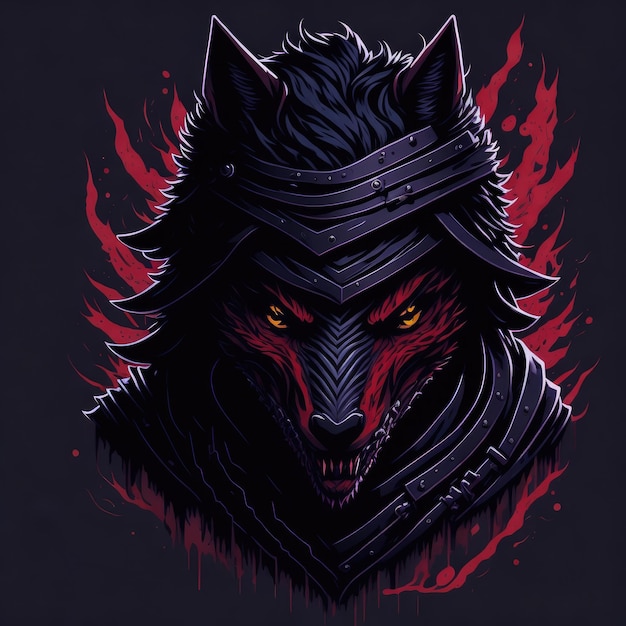 Een tekening van een wolf met een rode achtergrond en het woord wolf erop.