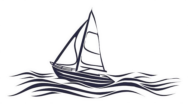 Foto een tekening van een zeilboot met een zeil en golven