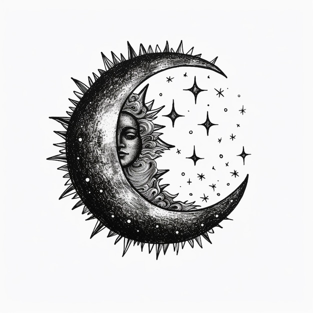 Een tekening van een zon en een maan met een gezicht in het midden generatieve ai