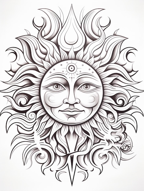 een tekening van een zon met een gezicht en een kruis erop generatieve ai