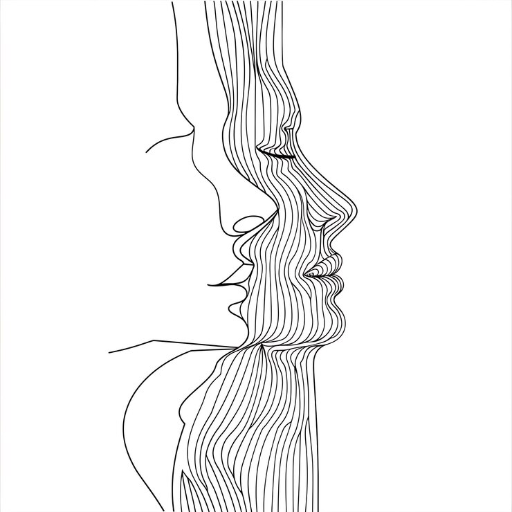 Foto een tekening van het gezicht van een vrouw met een lijntekening van haar gezicht