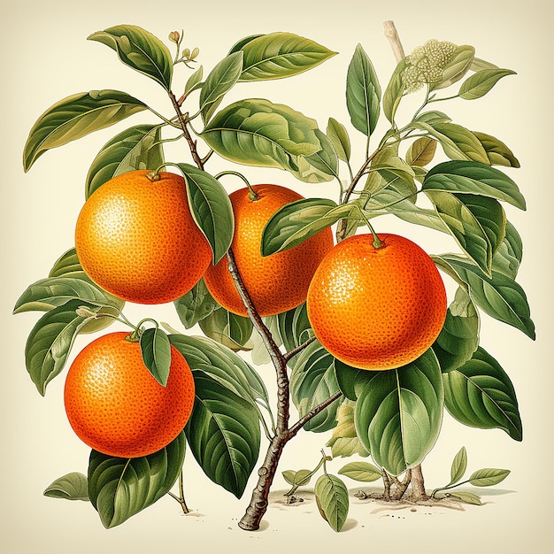 een tekening van sinaasappelen en bladeren met één waarop "sinaasappelen" staat.