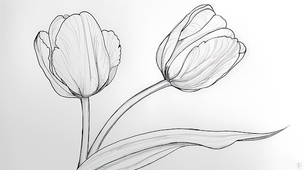 Foto een tekening van tulpen met een potlood tekening van tulippen