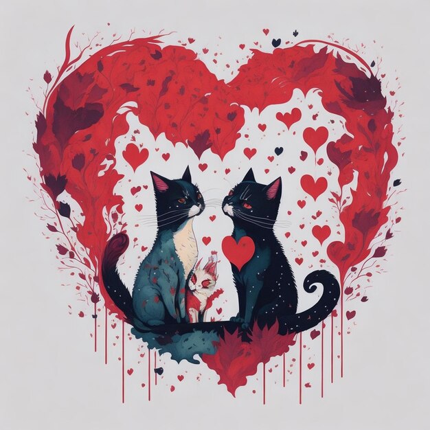 Een tekening van twee katten met rode hartjes eromheen.