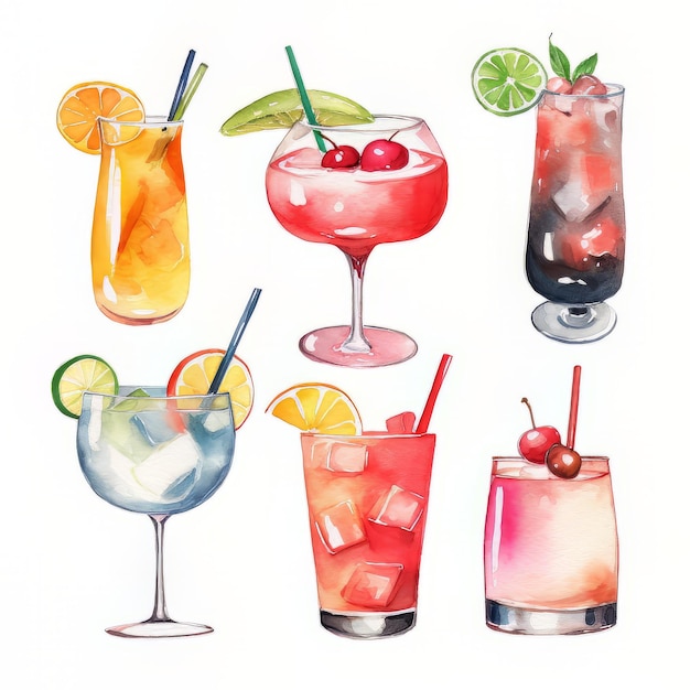 Een tekening van verschillende cocktails, waaronder een met de tekst "cocktails".