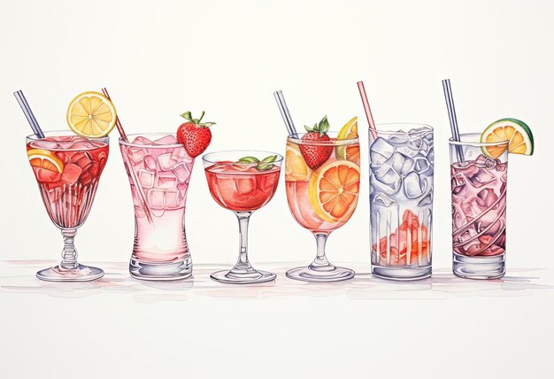 een tekening van verschillende cocktails