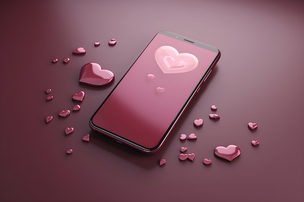 Een telefoon met een hart erop dat liefde zegt