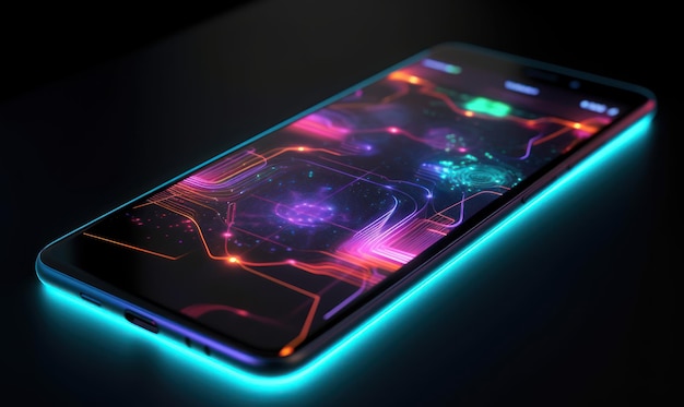 Een telefoon met een neon glow in the dark