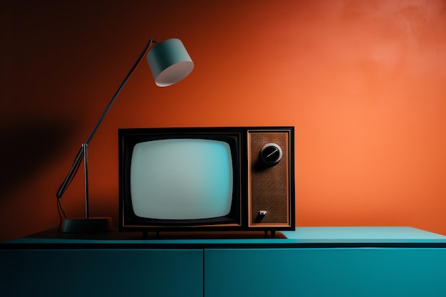 Foto een televisietoestel met een lamp erop