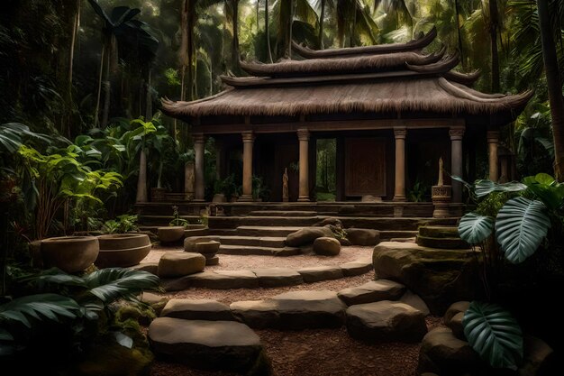 Een tempel met een pagode op de achtergrond