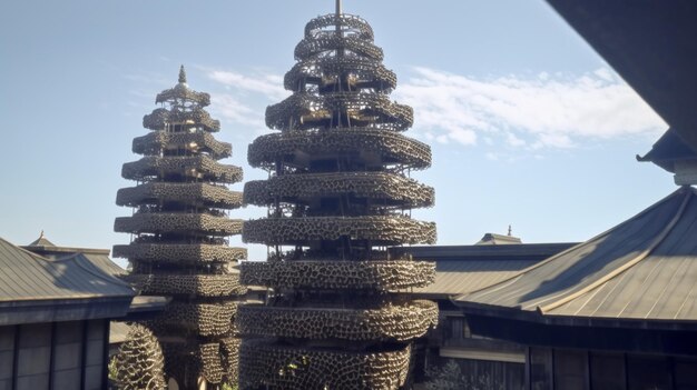 Een tempel met veel bomen ervoor