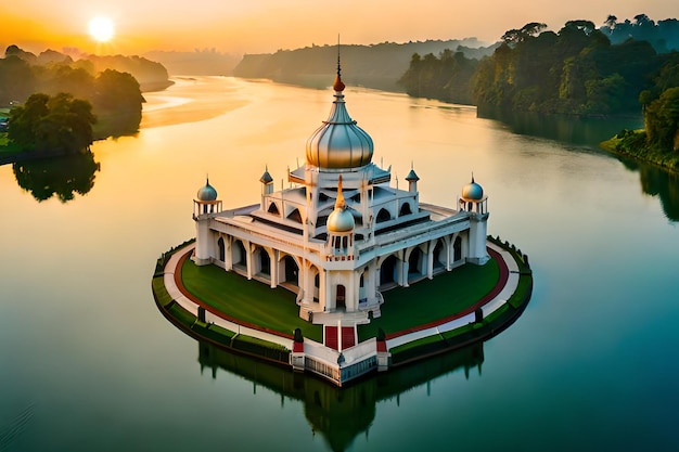 Een tempel midden in een meer