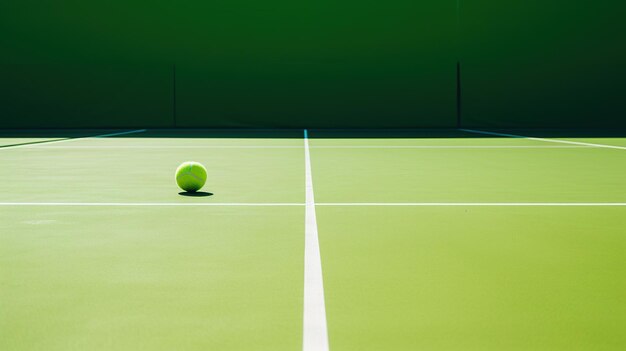 Een tennisbal op de baan die de essentie van sport en precisie belichaamt.