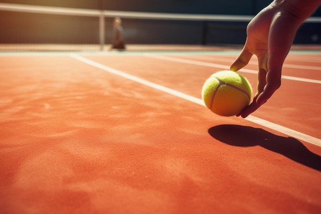 Een tennisbal staat op het punt de lucht in te worden gegooid.