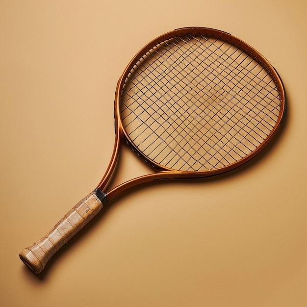 een tennisracket met een houten handvat en een net erop