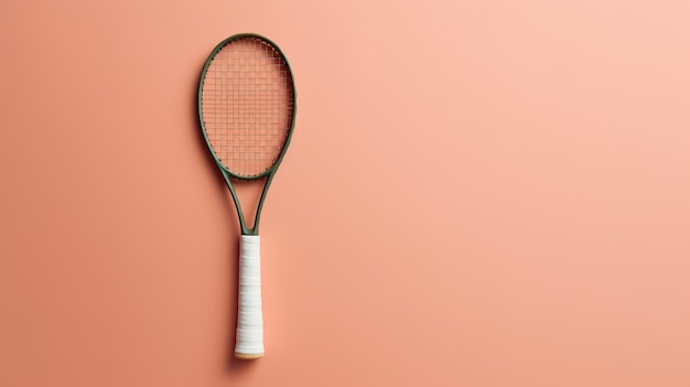 Een tennisracket op een perzikachtergrond