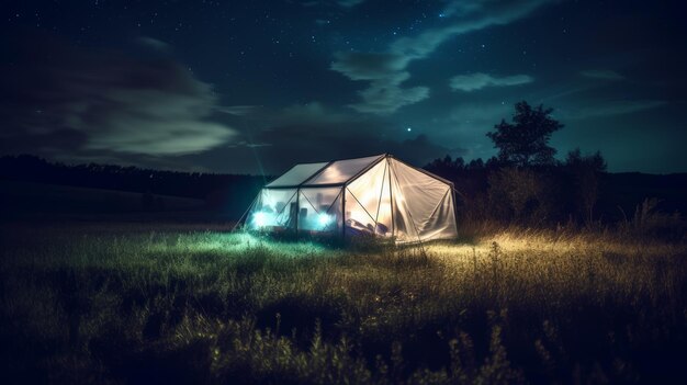 Een tent die gloeit in het donker Generatieve AI