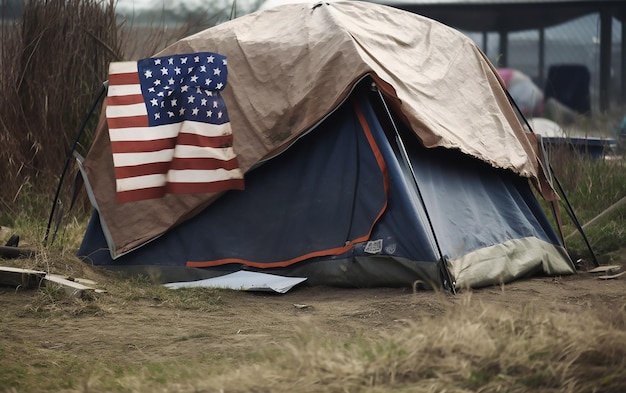 Een tent met een vlag erop