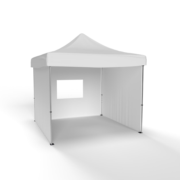 Een Tentoonstelling Tent Marquee Gazebo met 2 zijwanden een achterwand met een raam en een open voorzijde