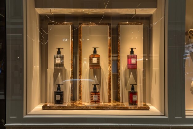 Foto een tentoonstelling van flesjes parfums en andere voorwerpen