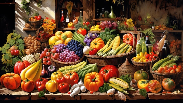 een tentoonstelling van groenten, waaronder een verscheidenheid aan groenten.