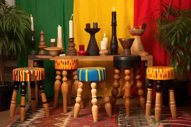 Foto een tentoonstelling van handgemaakte kwanzaa houten krukjes