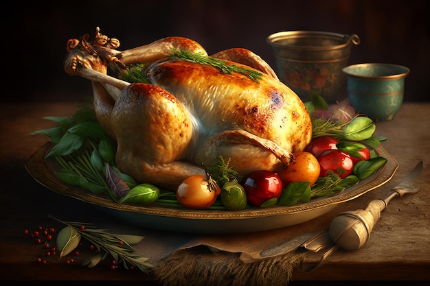 Een Thanksgiving-kalkoen wordt op een schaal geserveerd.