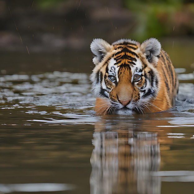 een tijger in het water zwemt in het water