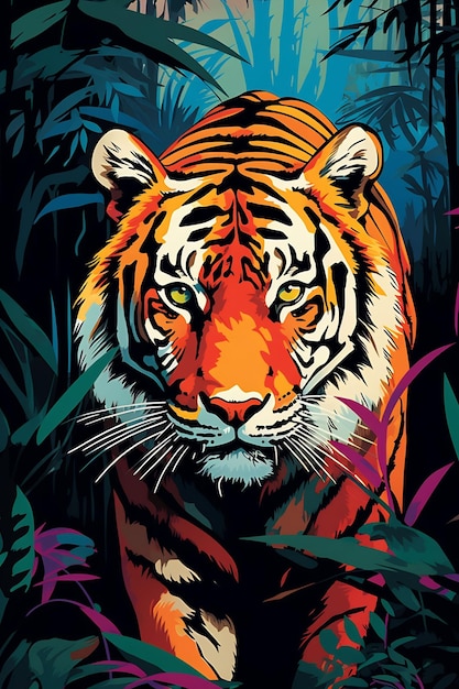 een tijger is geschilderd op een zwarte achtergrond