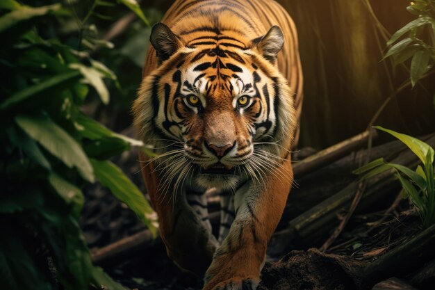 Een tijger jaagt in het bos