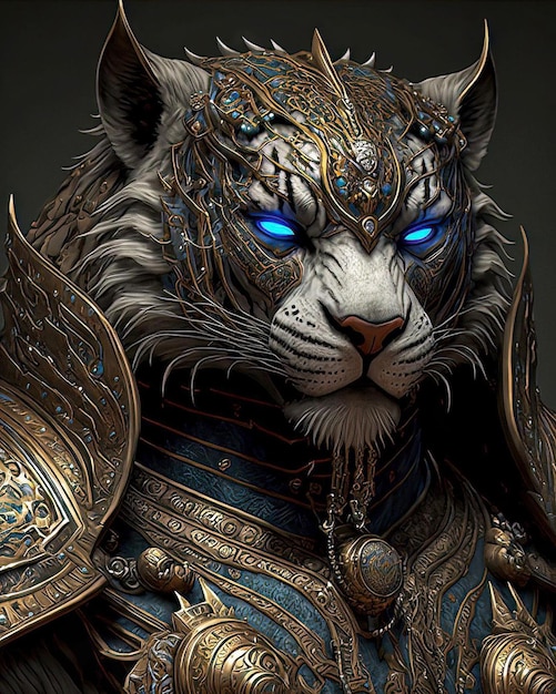 Een tijger met blauwe ogen en blauwe ogen
