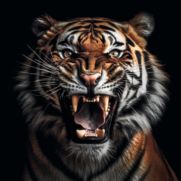 Een tijger met een open mond die zijn tanden laat zien.