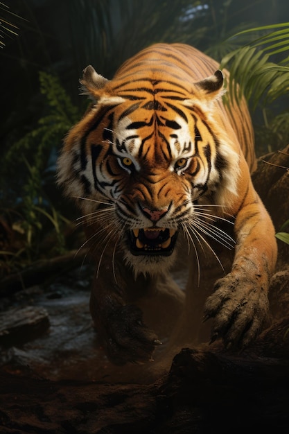 een tijger op jacht naar voedsel