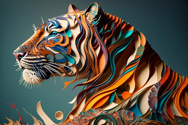 Een tijger sculptuur digitaal papier filigraan kunst digitale illustratie AI gegenereerd