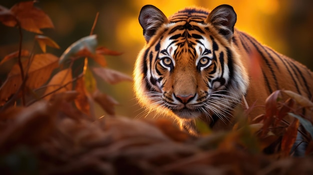 Een tijger staat in het midden van een bos.
