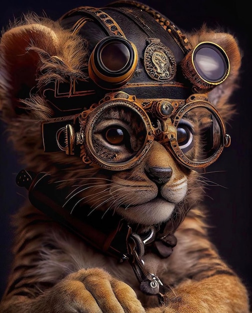 Een tijgerkat met een steampunk-hoed en een steampunk-hoed.