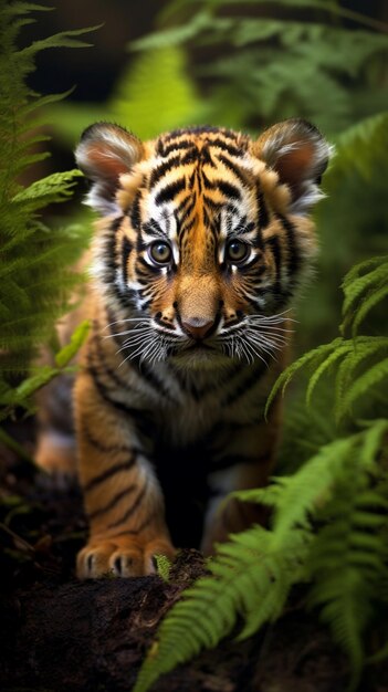 Foto een tijgerwelp in het oerwoud