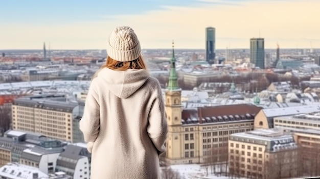 Een toeristische vrouw in de winter AI gegenereerd