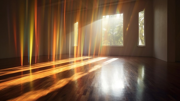 Een toestroom van schitterende lichtstralen die in een kamer stromen en deze met een verblindende straling vullen