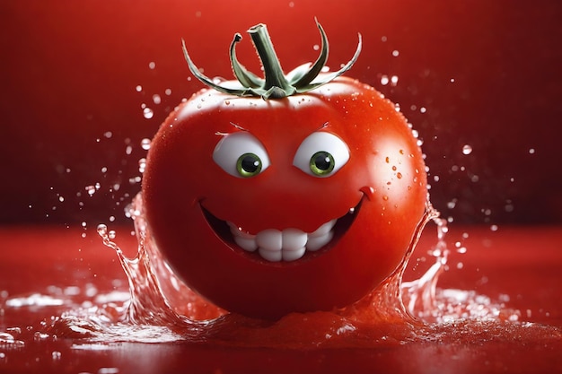 een tomaat met een glimlachend gezicht erop