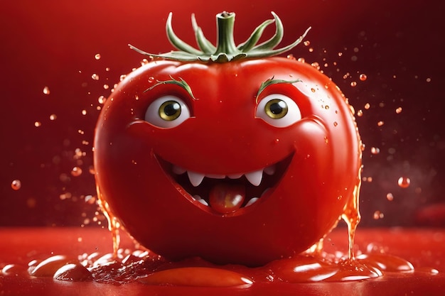 een tomaat met een glimlachend gezicht erop