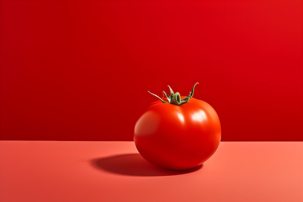 Een tomaat op een rode achtergrond