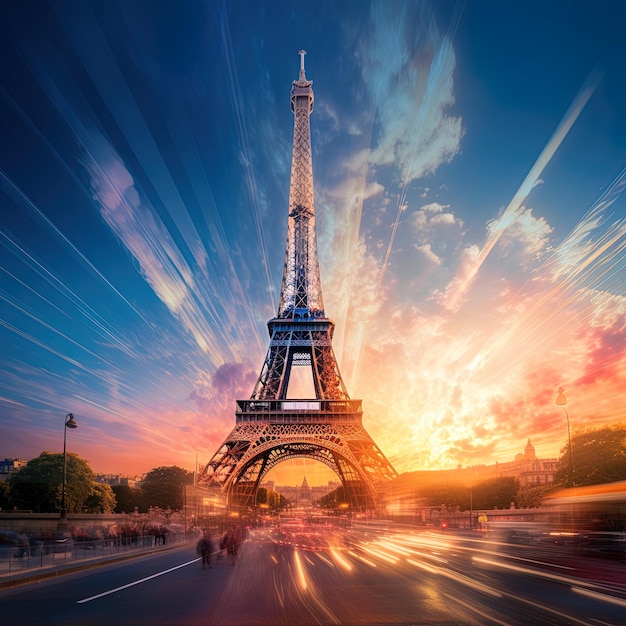 Een toren met het woord Eiffel erop.
